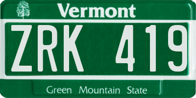 VT license plate ZRK419