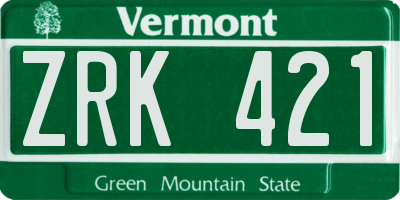 VT license plate ZRK421
