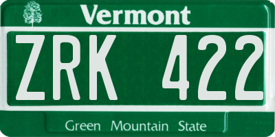 VT license plate ZRK422