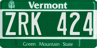 VT license plate ZRK424