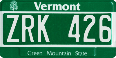 VT license plate ZRK426
