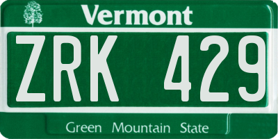 VT license plate ZRK429