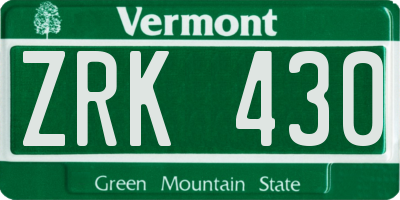 VT license plate ZRK430