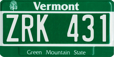 VT license plate ZRK431