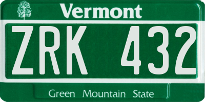 VT license plate ZRK432