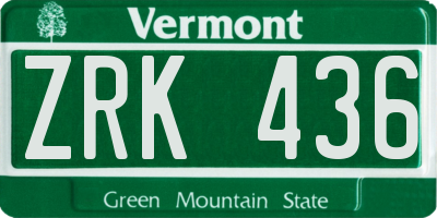 VT license plate ZRK436