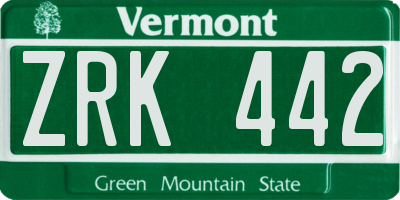 VT license plate ZRK442