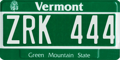 VT license plate ZRK444