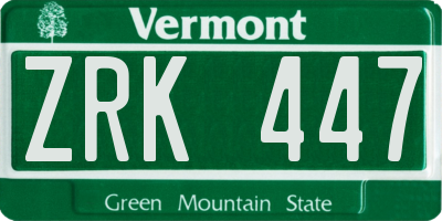 VT license plate ZRK447