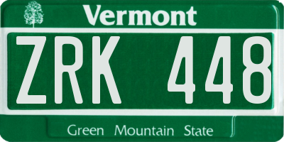 VT license plate ZRK448