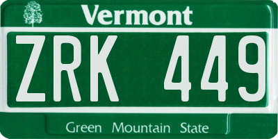VT license plate ZRK449