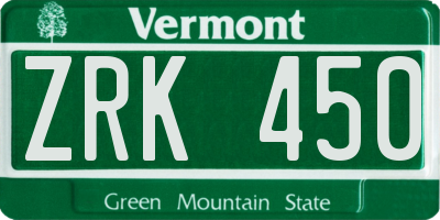 VT license plate ZRK450