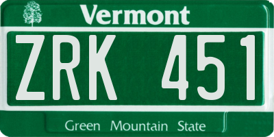 VT license plate ZRK451