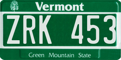 VT license plate ZRK453