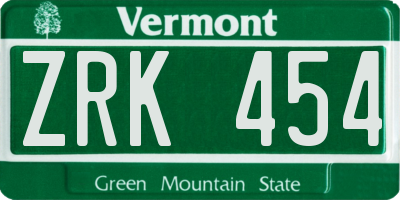 VT license plate ZRK454