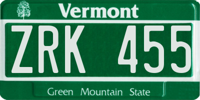 VT license plate ZRK455