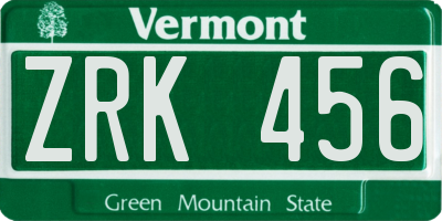 VT license plate ZRK456