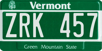 VT license plate ZRK457
