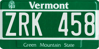 VT license plate ZRK458
