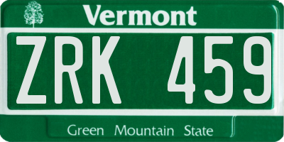 VT license plate ZRK459