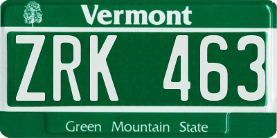VT license plate ZRK463