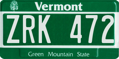 VT license plate ZRK472
