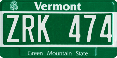 VT license plate ZRK474