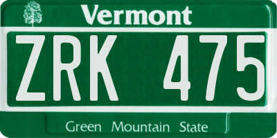 VT license plate ZRK475