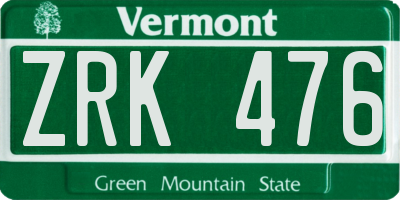 VT license plate ZRK476
