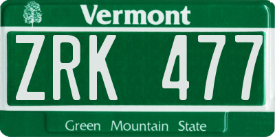 VT license plate ZRK477