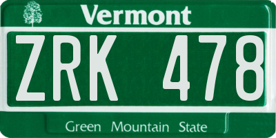 VT license plate ZRK478