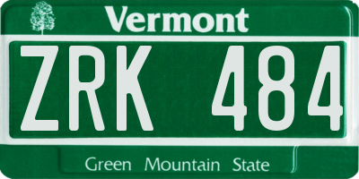 VT license plate ZRK484