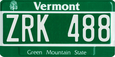 VT license plate ZRK488