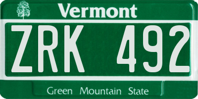 VT license plate ZRK492