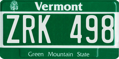 VT license plate ZRK498