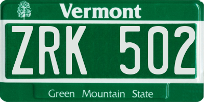 VT license plate ZRK502