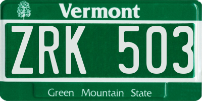VT license plate ZRK503