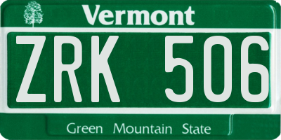 VT license plate ZRK506