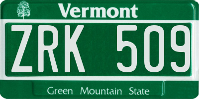 VT license plate ZRK509