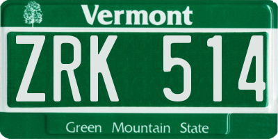 VT license plate ZRK514