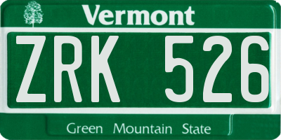 VT license plate ZRK526