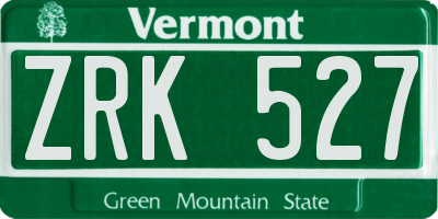 VT license plate ZRK527