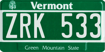 VT license plate ZRK533