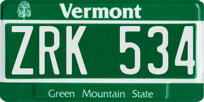 VT license plate ZRK534