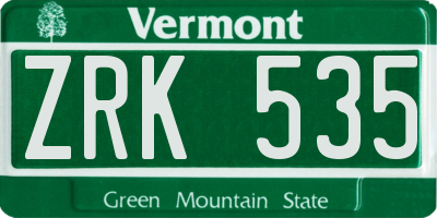 VT license plate ZRK535