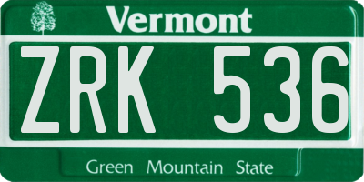 VT license plate ZRK536