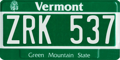 VT license plate ZRK537