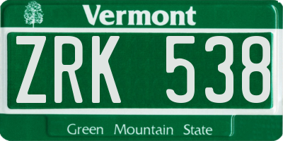 VT license plate ZRK538