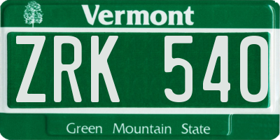 VT license plate ZRK540