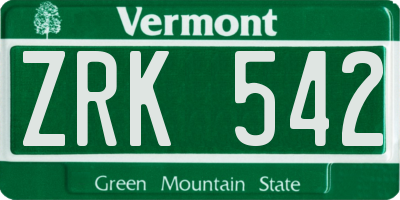 VT license plate ZRK542